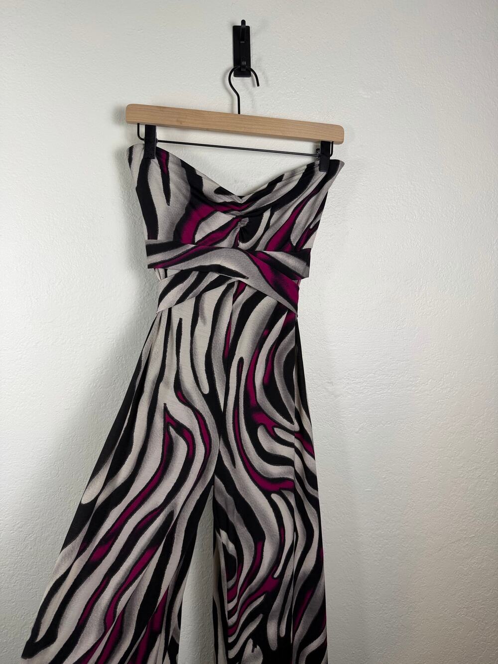 Y2K Abstract Zebra Print Strapless Wide Leg Jumpsuit Size M